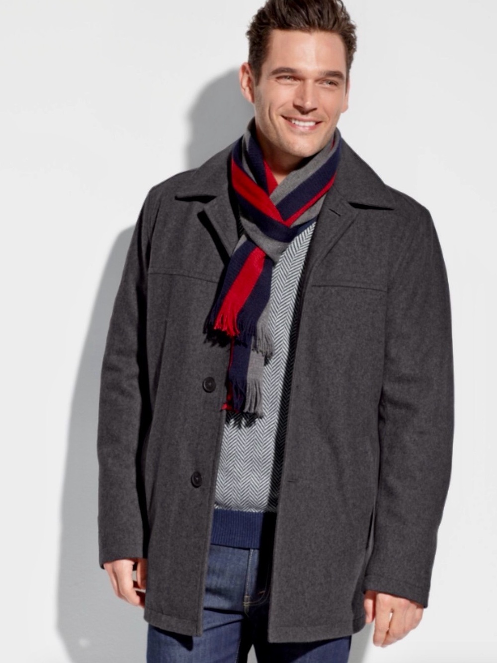 Tommy Hilfiger Men's Charcoal Gray Wool-Blend Pea Coat
